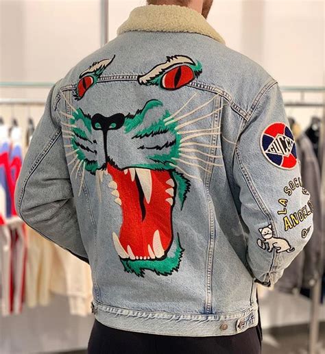 gucci embroidered panther denim jacket|Gucci denim animal applique jacket.